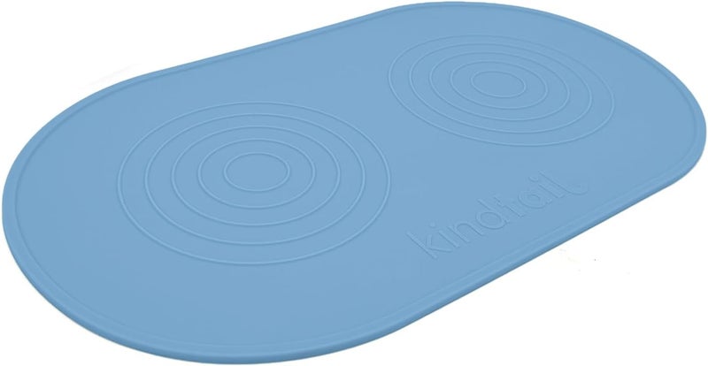 KindTail Dog & Cat Food Mat - Waterproof, Food-Grade Silicone Pet Placemat for Feeding & Water Bowls - Raised Edges Protect Floors - Non-Slip Grip - Dishwasher Safe - 19 x 11 Inches, Light Blue - Image 1